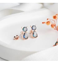 Vaoov 925 Ayar Gümüş Mistik Topaz Taşlı Kedi Küpe (Rose)