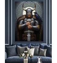Kuzgunlu Ve Zırhlı Viking Savaşçısı Dekoratif Kanvas - Mdf Ahşap Tablo