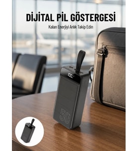Powerbank 50.000 Mah Dijital Göstergeli Taşınabilir 4 Portlu Hızlı Powerbank Yeni Nesil