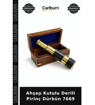 Özel Üretim Dekoratif Hediyelik Koleksiyon Nostaljik Aksesuar Ahşap Kutulu Derili Pirinç Dürbün 7669