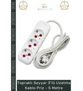 Özel Üretim Beyaz Renk Topraklı Çocuk Korumalı Seyyar Grup Priz Çoklu 3'lü Uzatma Kablo Priz 5 Metre