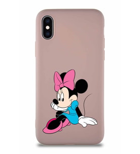 Apple iPhone XS Soft Premier Kapak Minnie Mouse-E Tasarımlı Silikon Kılıf - Pudra (Şeffaf)