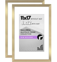 11x17 Resim Çerçevesi 2 inç Altın Seti - Mat veya 11x17 Çerçeve ile 8x12 Resim Çerçevesi olarak kullanın - Yatay veya Dikey Ekran için Pleksiglas Kapaklı Kolaj Resim Çerçeveleri