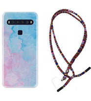 TCL 10L 10 Plus 10SE 20E 20SE 30 L7 Kılıf Boyun Asklı Rasta Silikon Pink Blue Abstract 1385