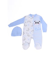 ERKEK BEBEK TULUM ŞAPKALI PANDA BASKILI ÇITÇITLI D6 (Mavi)