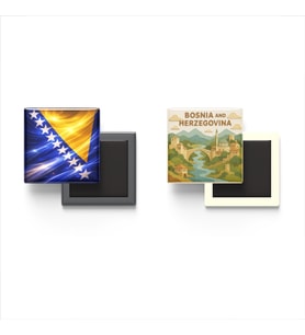 Buzdolap Magnetleri - Bosna-Hersek Bayrağı ve Paper Cut Tema - 2'li Set Magneti