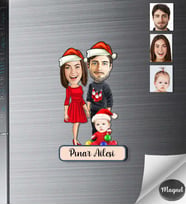 Kişiye Özel Yılbaşı Aile Ahşap Magnet -7