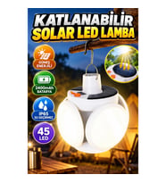 Katlanabilir Solar LED Lamba 45 LED 2400mAh USB Şarjlı IP65 Su Geçirmez