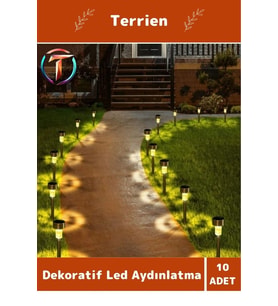 Smart Seri 10 Adet Solar Metal Bahçe Kazık Lamba Seti Sensörlü Dekoratif Kaliteli Malzeme Led Işık