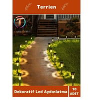 Smart Seri 10 Adet Solar Metal Bahçe Kazık Lamba Seti Sensörlü Dekoratif Kaliteli Malzeme Led Işık