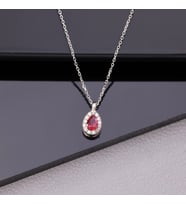 925 Ayar Gümüş Ruby Taşlı Damla Kolye