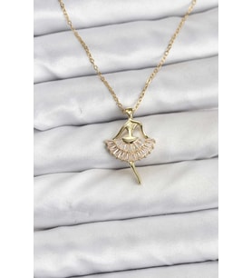 316L Çelik Zincir Gold Renk Balerin Model Kadın Kolye 5886 - HPSBYI2075-9836