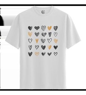Hearts Sketch - %100 Pamuklu Kadın Beyaz Tişört - Premium Quality