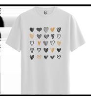 Hearts Sketch - %100 Pamuklu Kadın Beyaz Tişört - Premium Quality (Siyah - Beyaz)