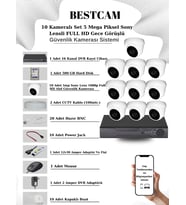 BESTCAM 10 Kameralı Set 5 Mega Piksel Sony Lensli FULL HD Gece Görüşlü Güvenlik Dome Kamera Seti 500 GB Hard Disk