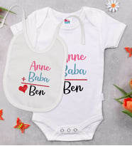 BK Kids Anne Baba Tasarımlı Beyaz Bebek Body Zıbın ve Mama Önlüğü Hediye Seti-1