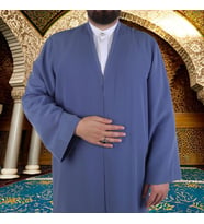 İndigo Mavi Buhara Yaka Namaz Cübbesi - Sarık Kumaşı Hediyeli