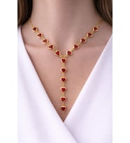 Kadın Gold Renk Zirkon Taşlı Özel Tasarım Y Model Kolye (Açık Pembe)