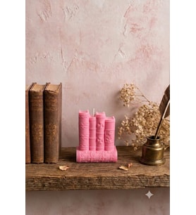 Vintage Kitaplar 3'lü Mum - Mumelia Candles Doğal Soya, El Yapımı, Dekoratif - Pembe