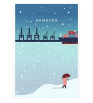 Hamburg Kış Seyahat Afişinde Tablo Ahşap Poster Dekoratif