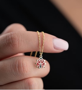 925 Ayar Gümüş Gold Kaplama Minimal Uğur Böceği Kolye