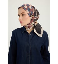 Schaless Pastel Yolculuk - Nefti - Efilia Desenli Eşarp - 90x90 Cm (Bordo)