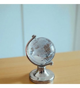 Mini Işıklı Cam Kristal Dünya 1 ADET (Premium,Hediye Kutusunda,Not Yazılabilir) (Gümüş)
