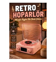 Retro Plak Çalar Tasarımlı Gece Işıklı Bluetooth Hoparlör Kristal Net Ses