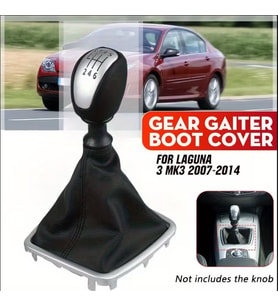 Laguna Mk3 2007-2015 için Araba Vites Topuzu Kılıfı  Suni Deri (Siyah)