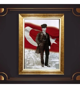 Altın Varaklı Çerçeveli Paspartulu Atatürk Tablo z4770 (Gold)