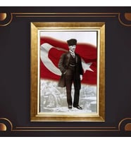 Altın Varaklı Çerçeveli Paspartulu Atatürk Tablo z4770 (Gold)