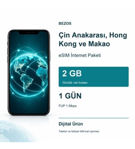 Çin Anakarası, Hong Kong ve Makao eSIM İnternet Paketi Günlük 2 GB 1 Gün - FUP 1 Mbps