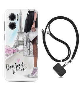 Xiaomi Redmi Note 11E Kılıf Resimli Boyun Askılı İpli Desenli Silikon Bonjour Paris 1419