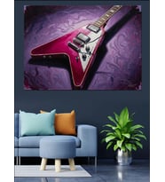 Mor Fonda Modern Elektro Gitar Dekoratif Kanvas - Mdf Ahşap Tablo