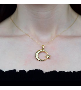 Altın Ay Yıldız Kolye (Gold)