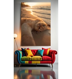 TATİLDE KEDİ V1 Ev Duvar Salon Güzellik Salonu Ofis Dükkan Dekarasyon Kanvas Tablo (Çok Renkli)