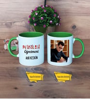Psikoloji Öğretmeni Kupa Bardak Yeşil Fotoğraflı Öğretmenler Günü Hediyesi