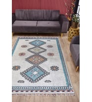 Dijital Kaymaz Yıkanabilir Mavi Geometrik Salon Halısı Mutfak Halısı Koridor Halısı Yolluk HLN5020