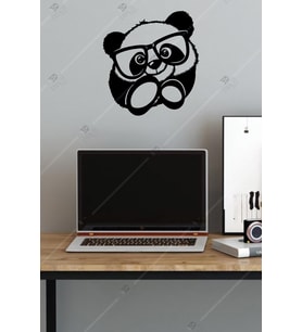 Gözlüklü Panda Ahşap Duvar Dekorasyonu Tablosu (Siyah)