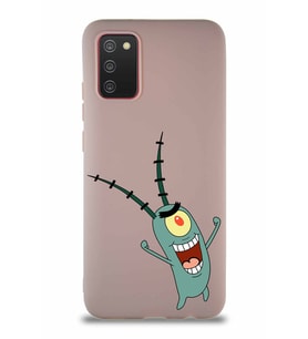 Samsung Galaxy A02S Soft Premier Kapak Plankton Tasarımlı Silikon Kılıf - Pudra (Şeffaf)