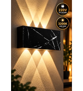 12W Siyah Beyaz Mermer Desenli LED Duvar Apliği 3200K Gün Işığı 3 Gözlü Modern Aplik