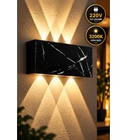 12W Siyah Beyaz Mermer Desenli LED Duvar Apliği 3200K Gün Işığı 3 Gözlü Modern Aplik