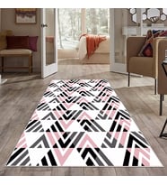 Pembe Geometrik Desen Renk Geçili Yıkanabilir Kaymaz Taban Leke Tutmaz Modern Salon Halısı ve Yolluk (Gri)