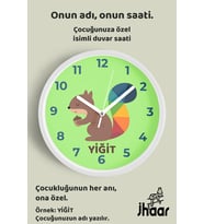 İsme Özel Sevimli Sincap Çocuk Odası Duvar Saati Orta Boy 30 cm Beyaz Camlı Sessiz