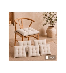 6'lı Sandalye Minderi 40x40 cm Dikişli Bağcıklı Oturma Minderi