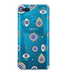 PrintiFy Oppo A12 ile Uyumlu Nazar Boncuğu 5  Kamera Korumalı Şeffaf Silikon Kılıf