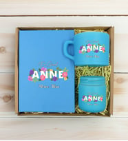 BK Gift Kişiye Özel İsimli DTF Anne Temalı Turkuaz Defter & Kahve Fincanı & Mum Hediye Seti-3, Anneye Hediye, Anneler Günü Hediyesi