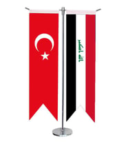 Masa Üstü Kırlangıç Irak + Türk Bayrağı + Krom T Direk Masa Bayrak Seti