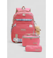 Relaxion 1396 Kore Tarzı Unisex Çocuk Üçlü Set İlkokul Sırt Çantası (Pembe)