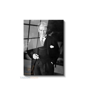 Dikey Cam Tablo Salon Duvar Tablo Dikey Cam Klasik Takim Elbesili Ataturk Ev Hediyesi Ofis Tablo